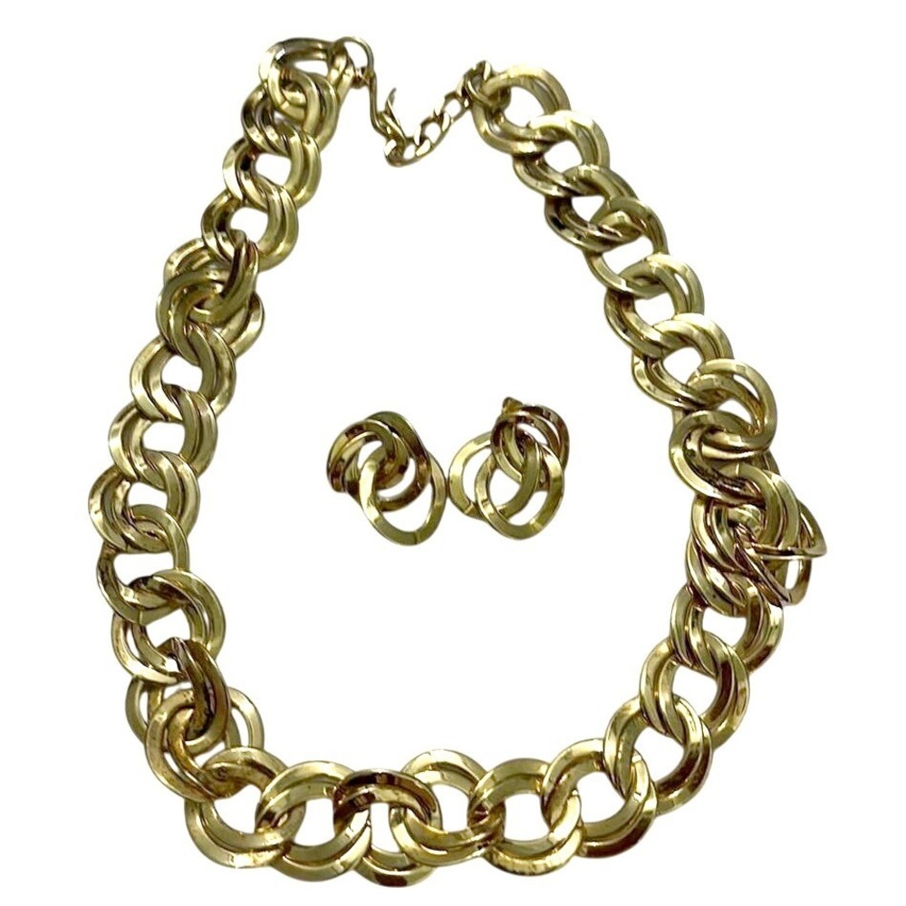 Vintage Park Lane Gold Link Necklace and Earrings Jewelry Set